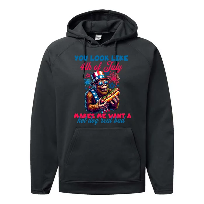 You Look Like 4th Of July Makes Me Want A Hotdog Real Bad Performance Fleece Hoodie