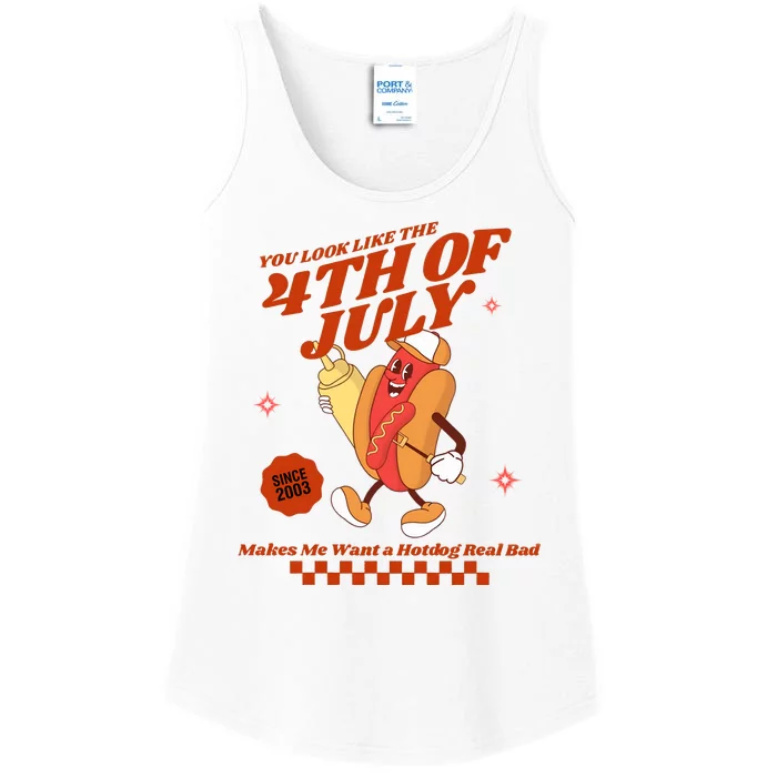 You Look Like The 4th Of July Hotdog Since 2003 Ladies Essential Tank