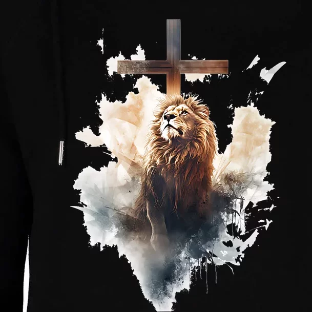 Yeshua Lion Of Judah Christian Faith Gift Christian Cross Design Womens Funnel Neck Pullover Hood