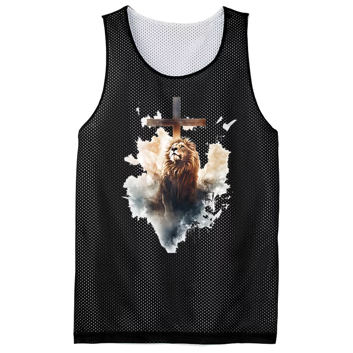 Yeshua Lion Of Judah Christian Faith Gift Christian Cross Design Mesh Reversible Basketball Jersey Tank