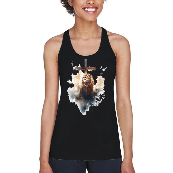 Yeshua Lion Of Judah Christian Faith Gift Christian Cross Design Women's Racerback Tank