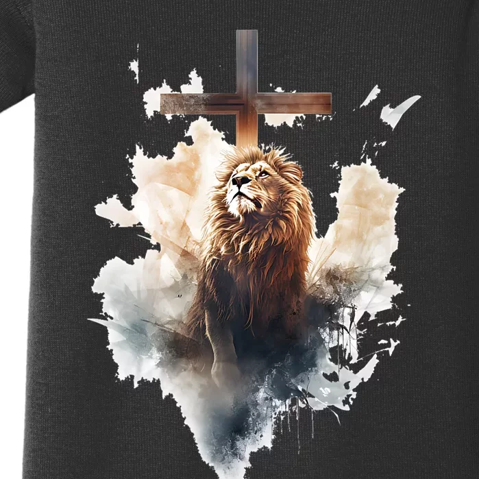 Yeshua Lion Of Judah Christian Faith Gift Christian Cross Design Baby Bodysuit