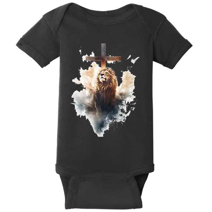 Yeshua Lion Of Judah Christian Faith Gift Christian Cross Design Baby Bodysuit