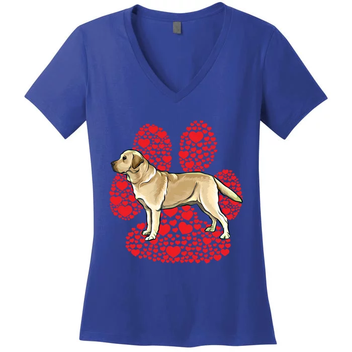 Yellow Labrador Retriever Valentines Day Dog Love Paw Gift Women's V-Neck T-Shirt