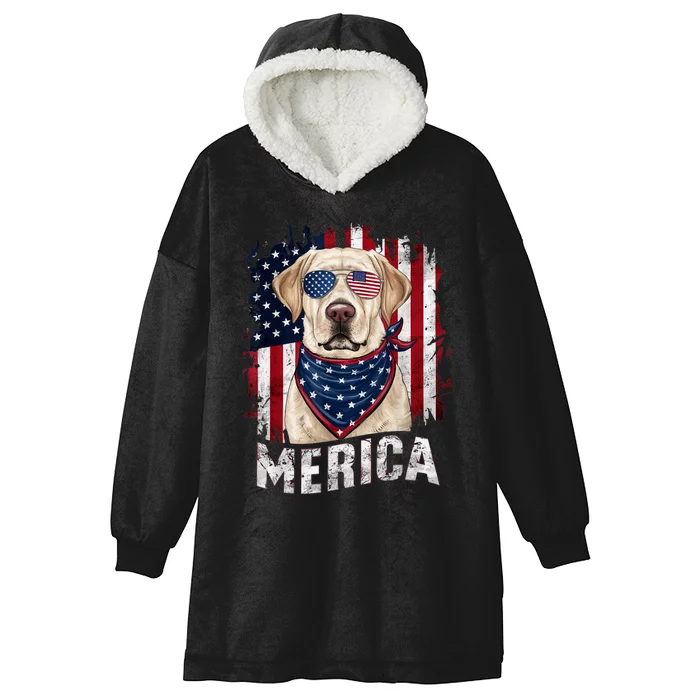 Yellow Labrador Retriever 4th Of July Merica Usa Flag Lab Hooded Wearable Blanket