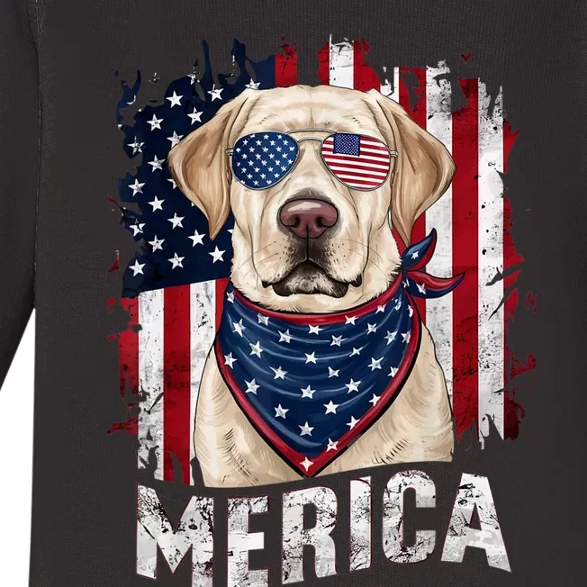 Yellow Labrador Retriever 4th Of July Merica Usa Flag Lab Baby Long Sleeve Bodysuit