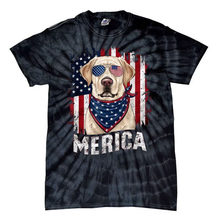 Yellow Labrador Retriever 4th Of July Merica Usa Flag Lab Tie-Dye T-Shirt