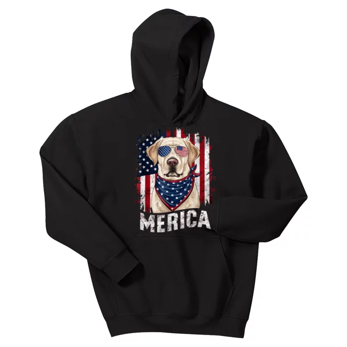 Yellow Labrador Retriever 4th Of July Merica Usa Flag Lab Kids Hoodie