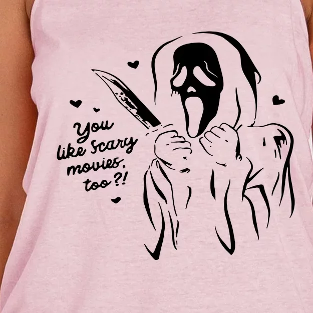 You Like Scary Movies Too Women's Knotted Racerback Tank