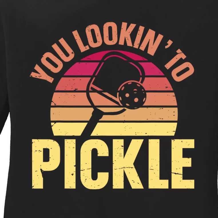 You Lookin To Pickle Funny Pickleball Lovers Ladies Long Sleeve Shirt