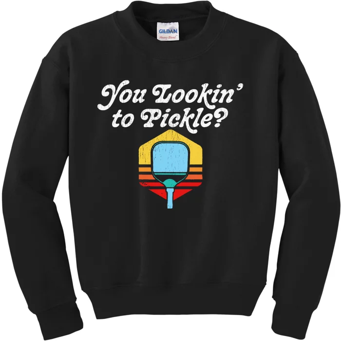 You Lookin To Pickle Pickleball Retro 80s Fit2serve Kids Sweatshirt