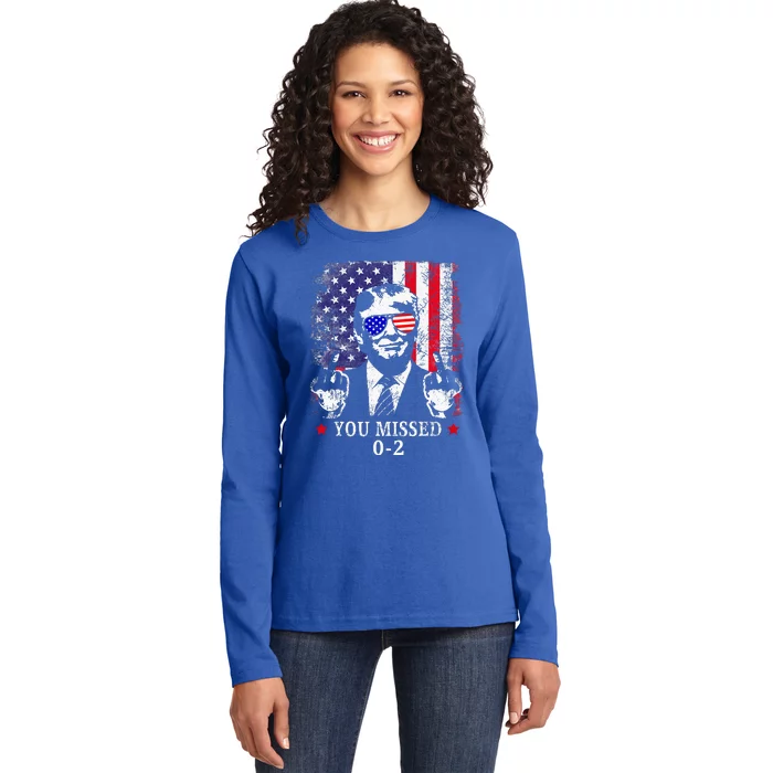 You Missed 02 Trump 2024 Political Satire American Flag Ladies Long Sleeve Shirt