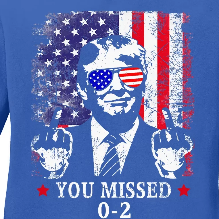 You Missed 02 Trump 2024 Political Satire American Flag Ladies Long Sleeve Shirt