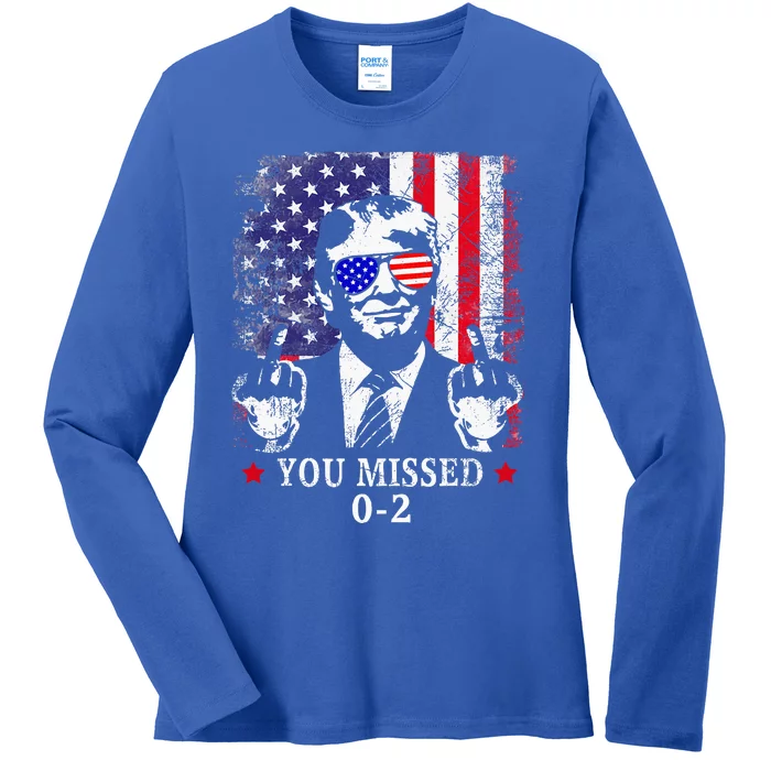 You Missed 02 Trump 2024 Political Satire American Flag Ladies Long Sleeve Shirt