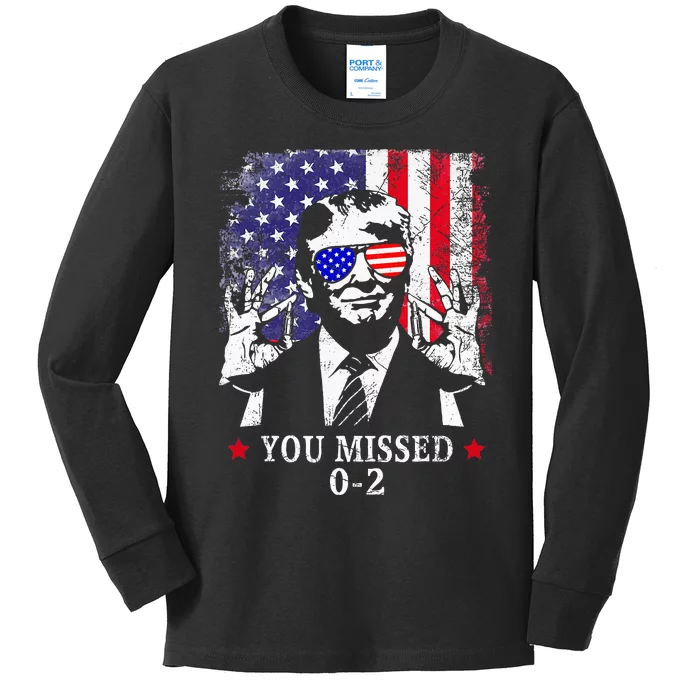 You Missed 0 2 Trump 2024 Us American Flag Kids Long Sleeve Shirt