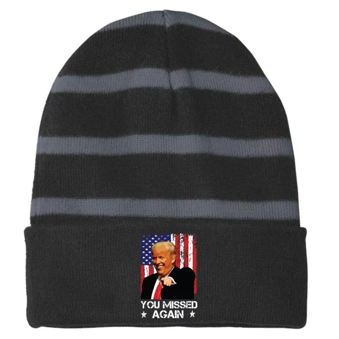 You Missed Again Trump 2024 Usa Flag Striped Beanie with Solid Band