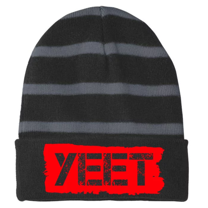 Yeet Meme Army Stamp Style Striped Beanie with Solid Band