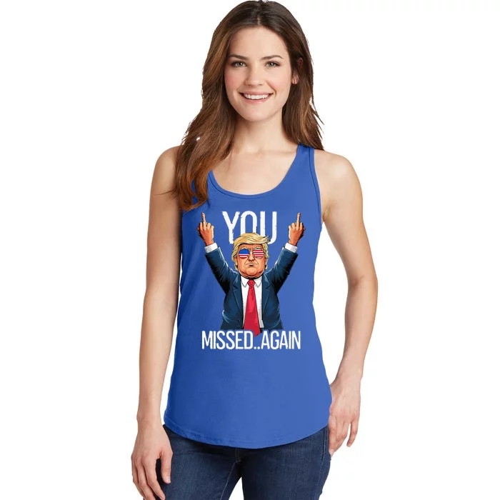 You Missed Again Trump 2024 Us American Flag Patriot Ladies Essential Tank