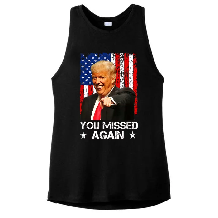 You Missed Again Trump 2024 Usa Flag Ladies Tri-Blend Wicking Tank