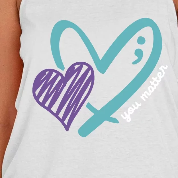 You Matter Awareness Wear Teal Purple Ribbon Women's Knotted Racerback Tank