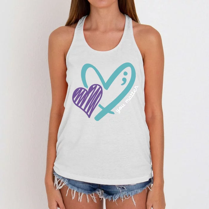 You Matter Awareness Wear Teal Purple Ribbon Women's Knotted Racerback Tank