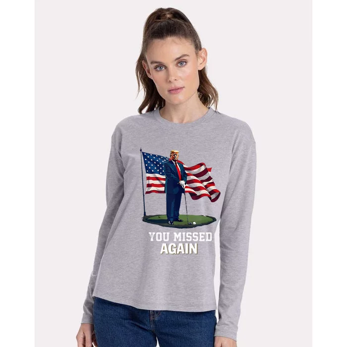 You Missed Again Trump 2024 Usa Flag Womens Cotton Relaxed Long Sleeve T-Shirt