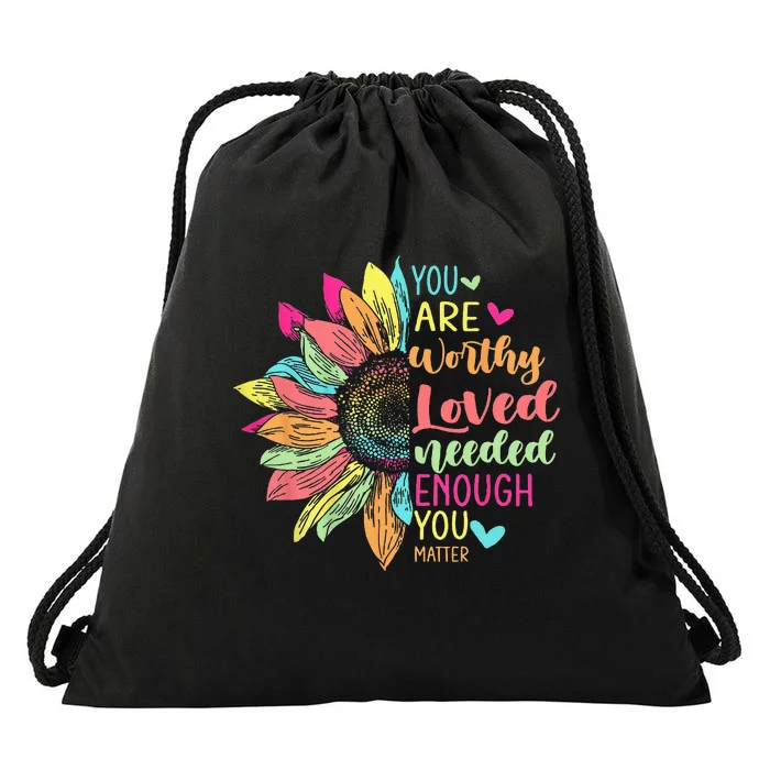 You Matter Be Kind Flower Self Care Mental Health Awareness Drawstring Bag