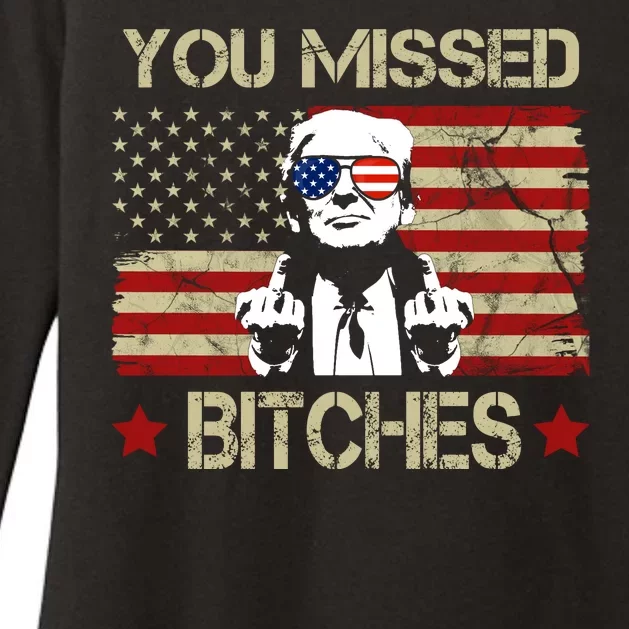 You Missed B!!Ches Donald Trump Middle Finger Usa Flag Womens CVC Long Sleeve Shirt