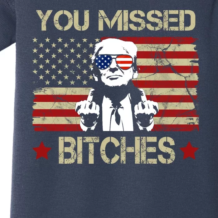 You Missed B!!Ches Donald Trump Middle Finger Usa Flag Baby Bodysuit