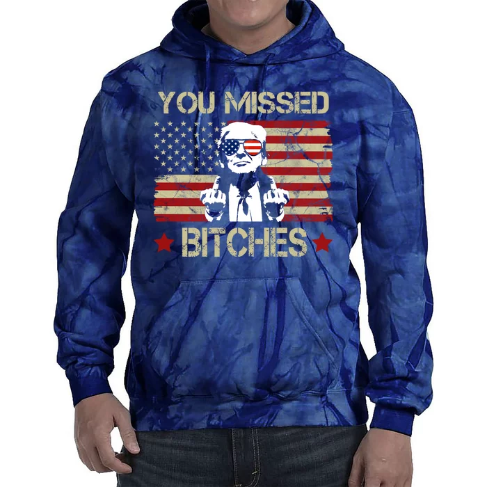 You Missed B!!Ches Donald Trump Middle Finger Usa Flag Tie Dye Hoodie