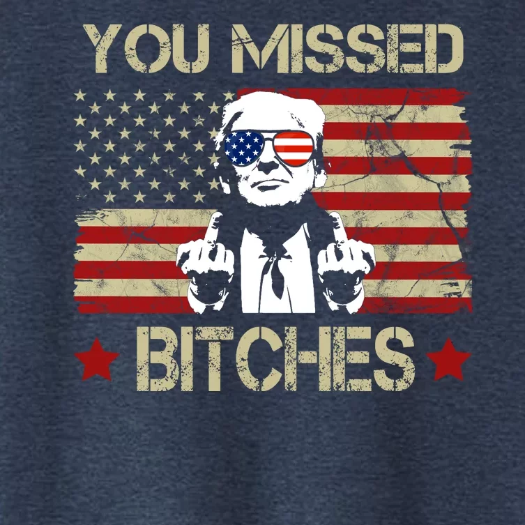 You Missed B!!Ches Donald Trump Middle Finger Usa Flag Women's Crop Top Tee