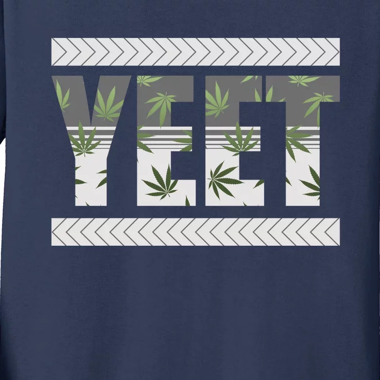 Yeet Meme Cannabis Leaf Pattern Kids Long Sleeve Shirt