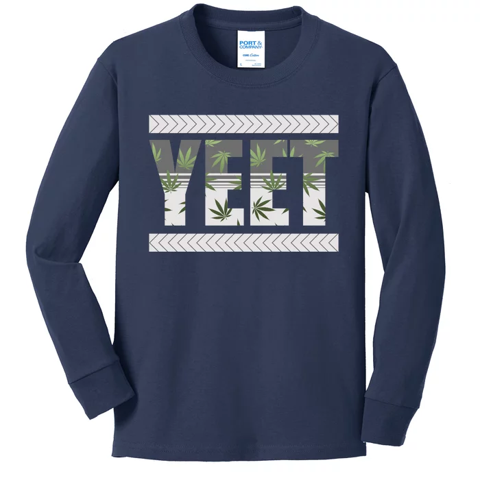 Yeet Meme Cannabis Leaf Pattern Kids Long Sleeve Shirt