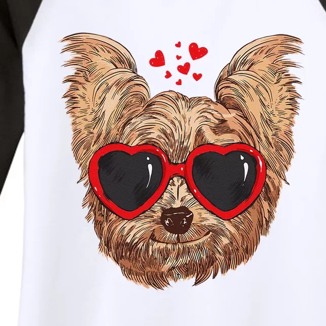 Yorkie Mom Dog Sunglasses Love Heart Yorkshire Terrier Dog Women's Tri-Blend 3/4-Sleeve Raglan Shirt