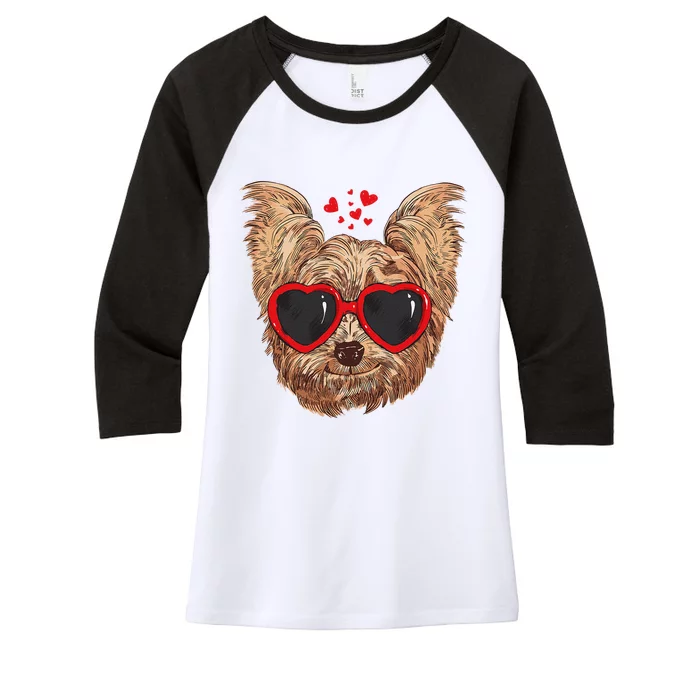 Yorkie Mom Dog Sunglasses Love Heart Yorkshire Terrier Dog Women's Tri-Blend 3/4-Sleeve Raglan Shirt