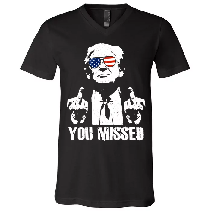 You Missed Finger Trump 2024 Take America Back Pennsylvania Rally V-Neck T-Shirt