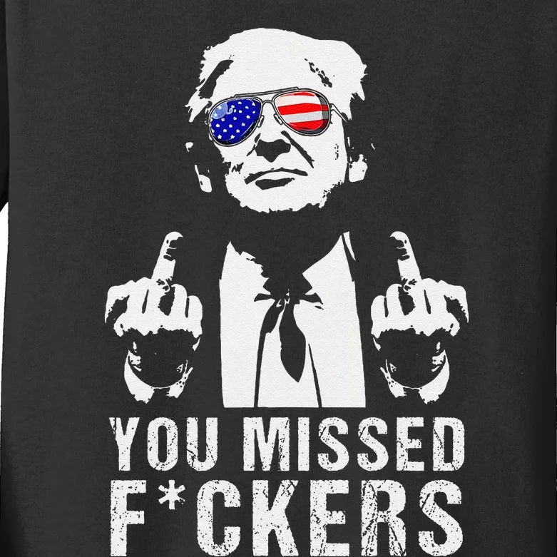 You Missed Fuckers President Donald Trump Middle Finger Kids Long Sleeve Shirt