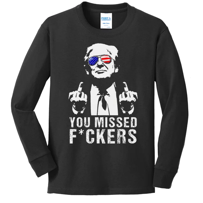 You Missed Fuckers President Donald Trump Middle Finger Kids Long Sleeve Shirt