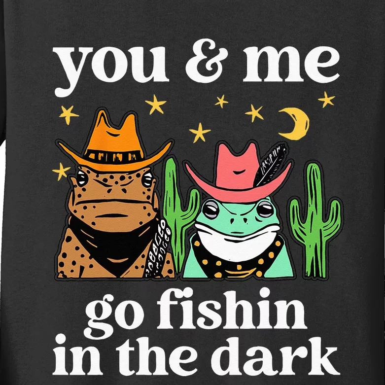 You & Me Go Fishin In The Dark Country Frogs Quote Kids Long Sleeve Shirt