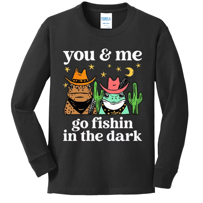 You & Me Go Fishin In The Dark Country Frogs Quote Kids Long Sleeve Shirt