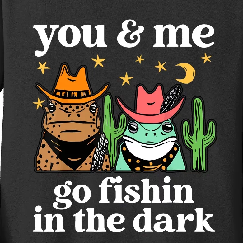 You & Me Go Fishin In The Dark Country Frogs Quote Kids Long Sleeve Shirt