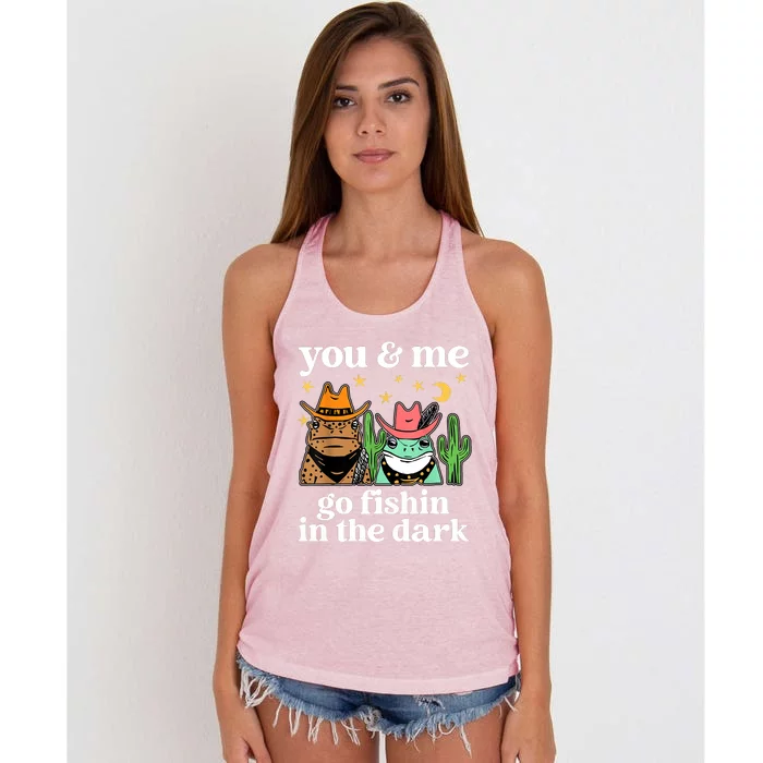 You & Me Go Fishin In The Dark Country Frogs Quote Women's Knotted Racerback Tank