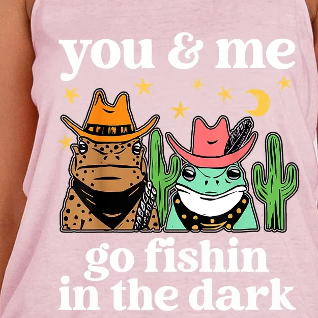 You & Me Go Fishin In The Dark Country Frogs Quote Women's Knotted Racerback Tank