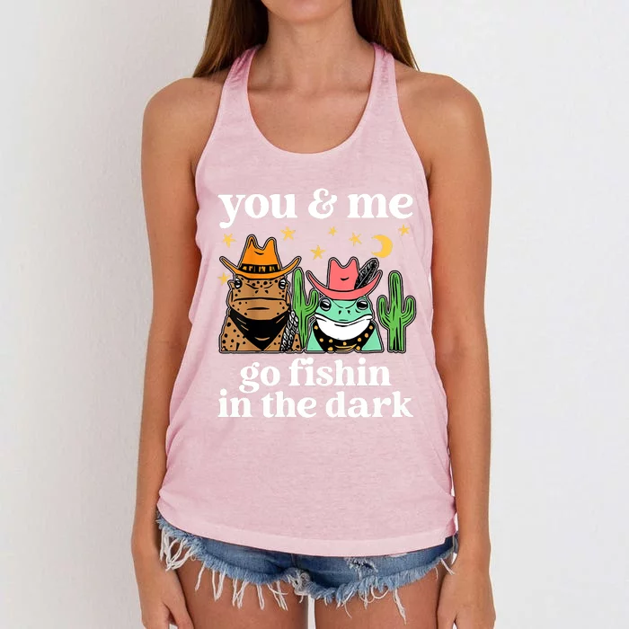 You & Me Go Fishin In The Dark Country Frogs Quote Women's Knotted Racerback Tank