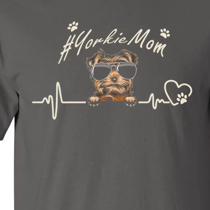 Yorkie Mom Heartbeat With Dog Cool Gift For Mothers Day Tall T-Shirt