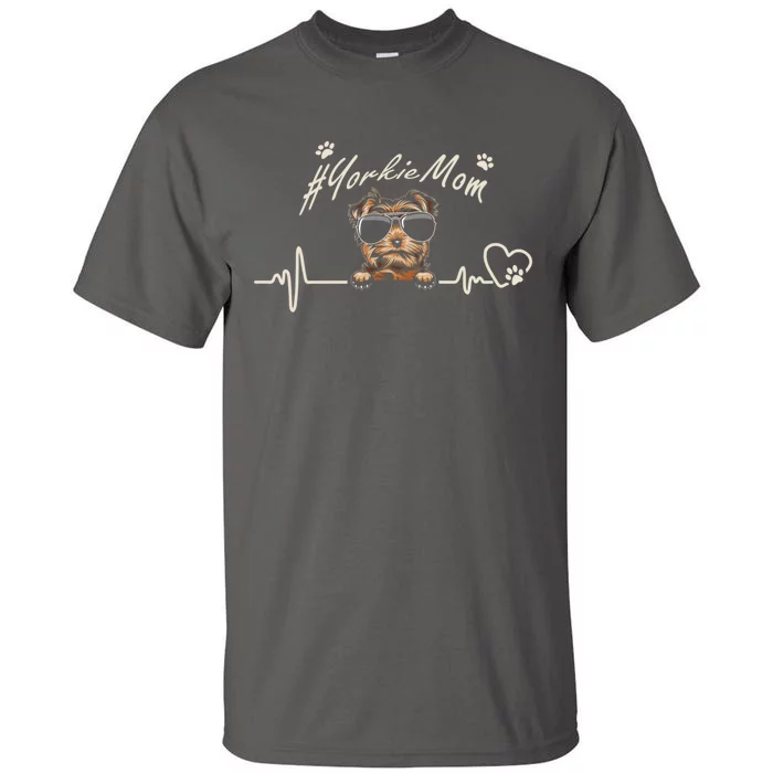 Yorkie Mom Heartbeat With Dog Cool Gift For Mothers Day Tall T-Shirt