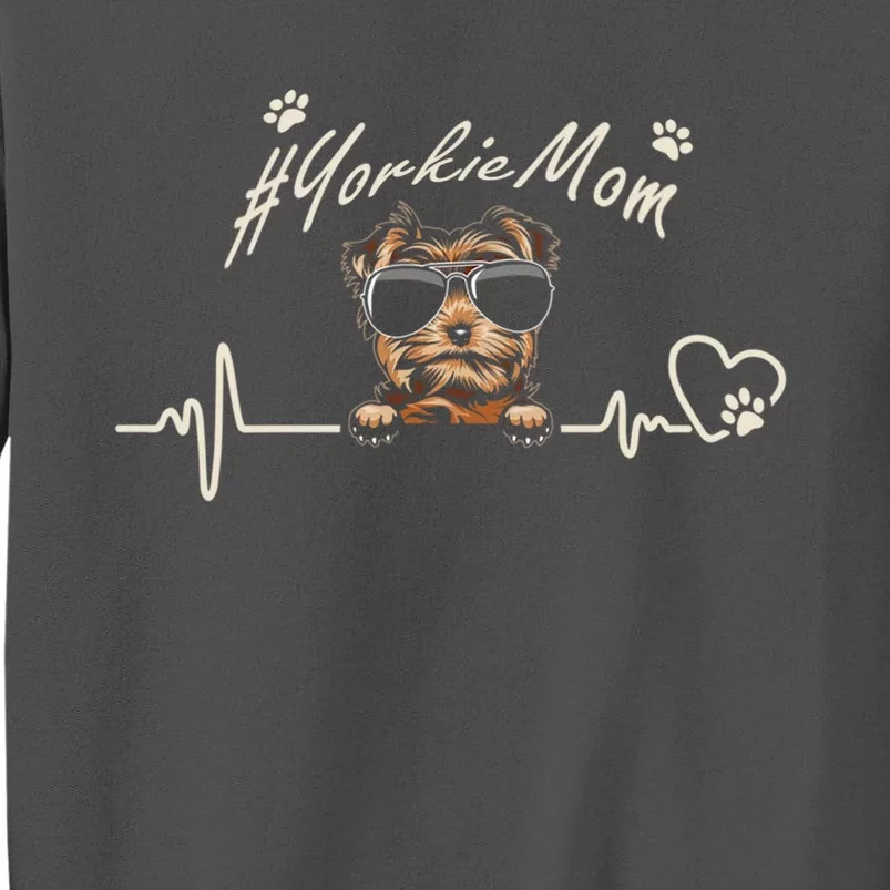 Yorkie Mom Heartbeat With Dog Cool Gift For Mothers Day Tall Sweatshirt