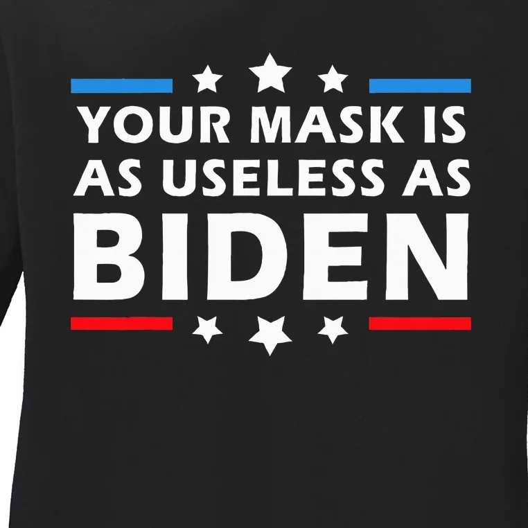 Your Mask Is As Useless As Joe Biden Sucks Funny Political Ladies Long Sleeve Shirt