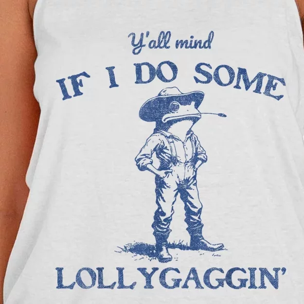 YAll Mind If I Do Some Lollygagging Funny Cowboy Frog Women's Knotted Racerback Tank