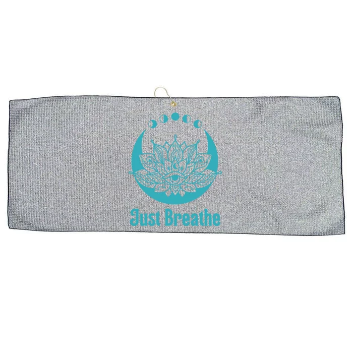 Yoga Meditation Just Breathe Moon Phase Spiritual Teal Aqua Gift Large Microfiber Waffle Golf Towel